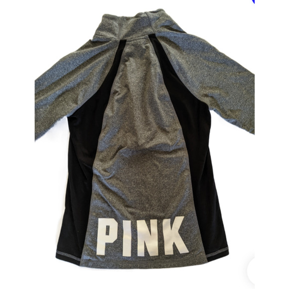 Victoria Secret Pink Ultimate Half Zip Pullover Women S Small Gray Black LOGO - Picture 1 of 7